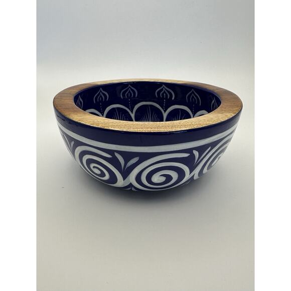 Hand made 6" Wooden Painted Trinket Bowl Riviera Nayarit Mexico Signed - Picture 4 of 7